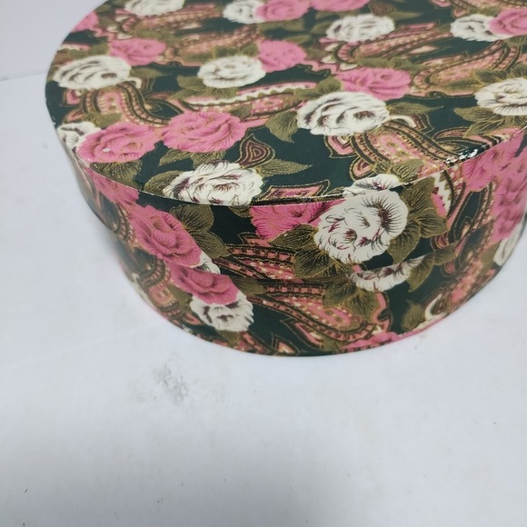Vintage Oval Floral Lidded Trinket Treasure Box 8 X 7 X 3 Pink White CottageCore - Picture 6 of 11